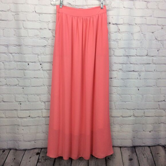NYMPHE Dresses & Skirts - Nymphe Maxi Skirt Womens Size L Coral Lined Flowy Wedding Guest Pull On Pockets